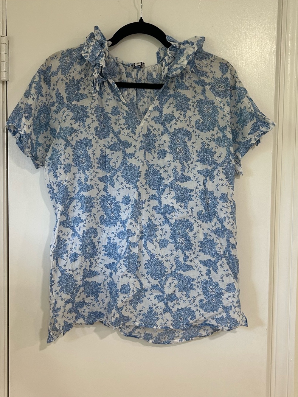 Saule Parc Women’s Cotton Made in Indian Floral Blue White Lightweight Blouse XS